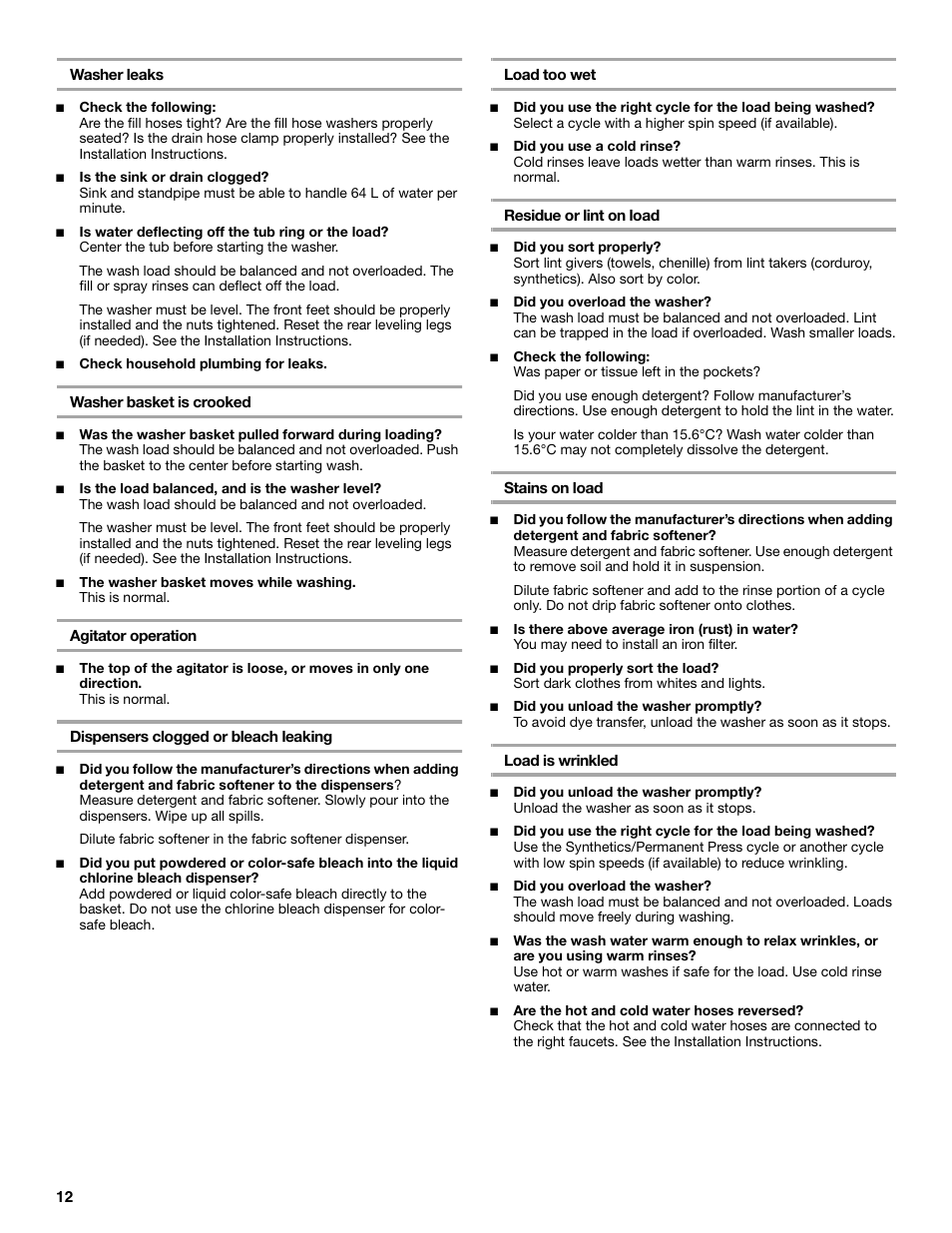 Whirlpool 3XWTW5705 User Manual | Page 12 / 36