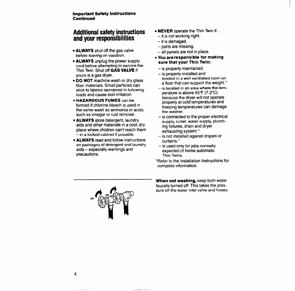 Additional safety instructions, And your responsibilities | Whirlpool LT7004XV User Manual | Page 4 / 24