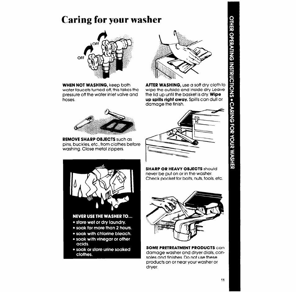 Caring for your washer | Whirlpool LA5580XS User Manual | Page 11 / 16