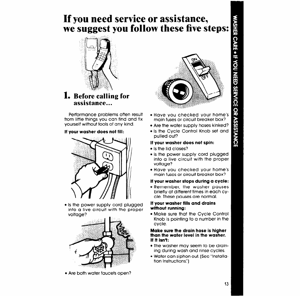 Before calling for assistance | Whirlpool LA5580XS User Manual | Page 13 / 16