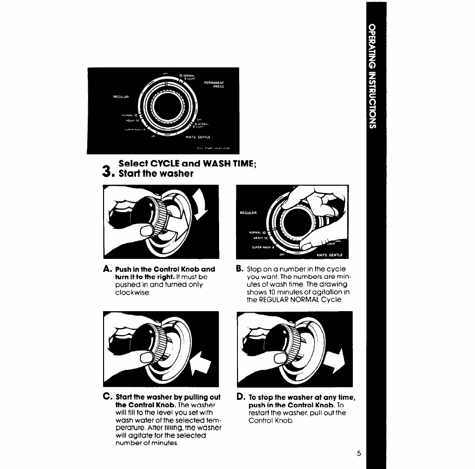 Select cycle and wash time; om start the washer | Whirlpool LA5580XS User Manual | Page 5 / 16