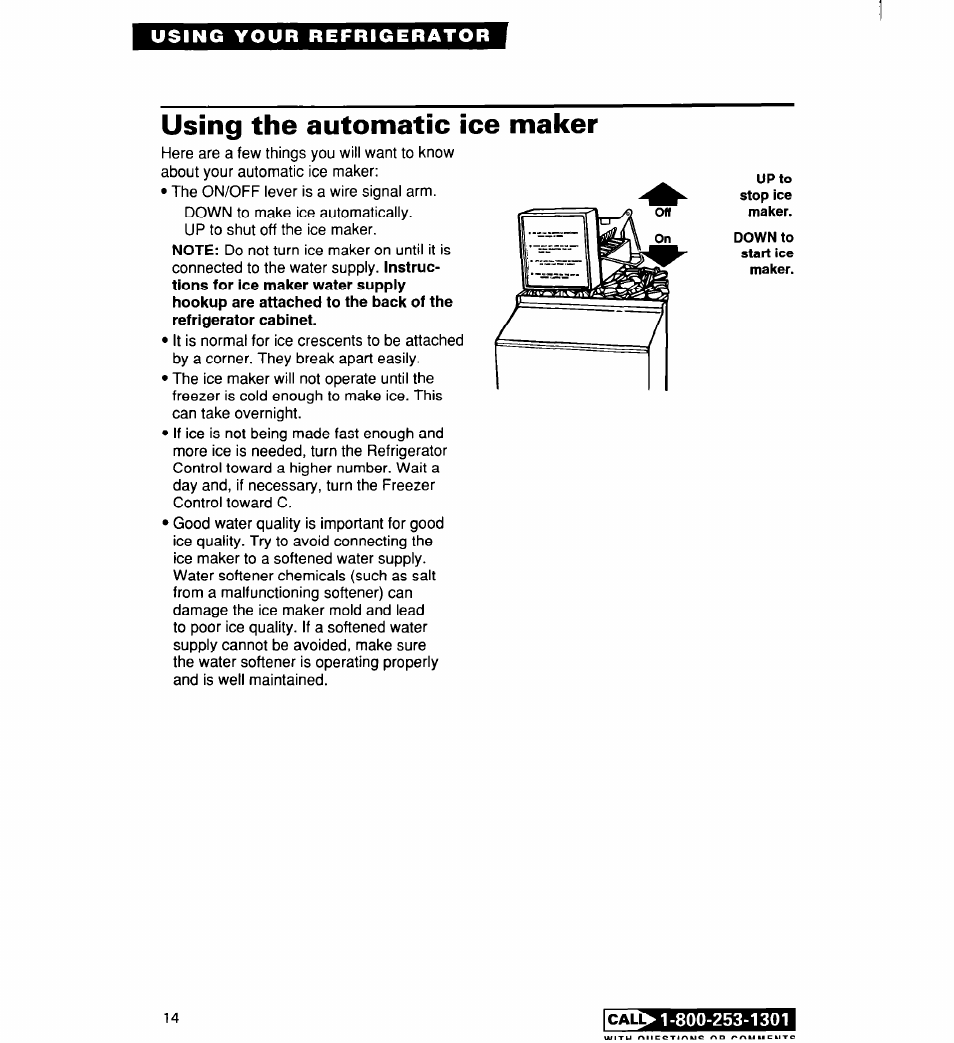 Using the automatic ice maker, Cal^ ii | Whirlpool 2194182 User Manual | Page 14 / 68