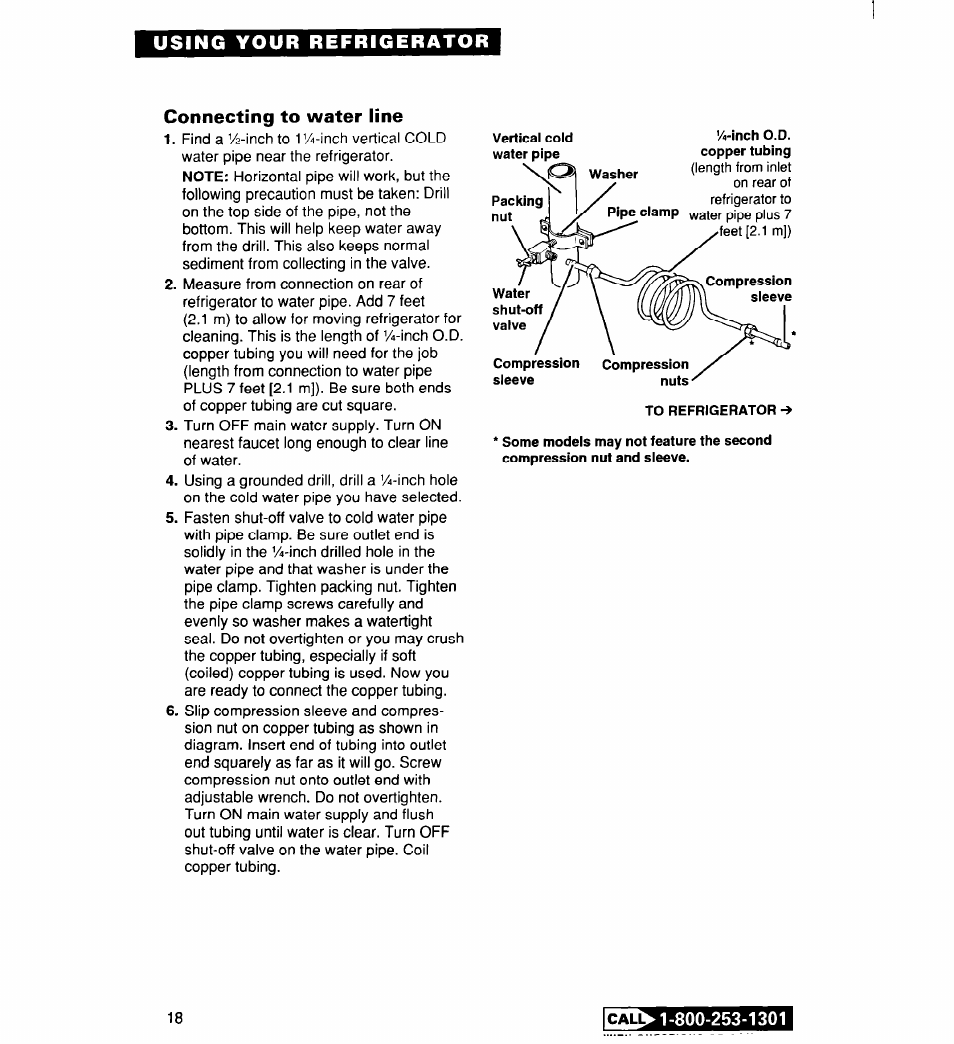 Connecting to water line | Whirlpool 2194182 User Manual | Page 18 / 68