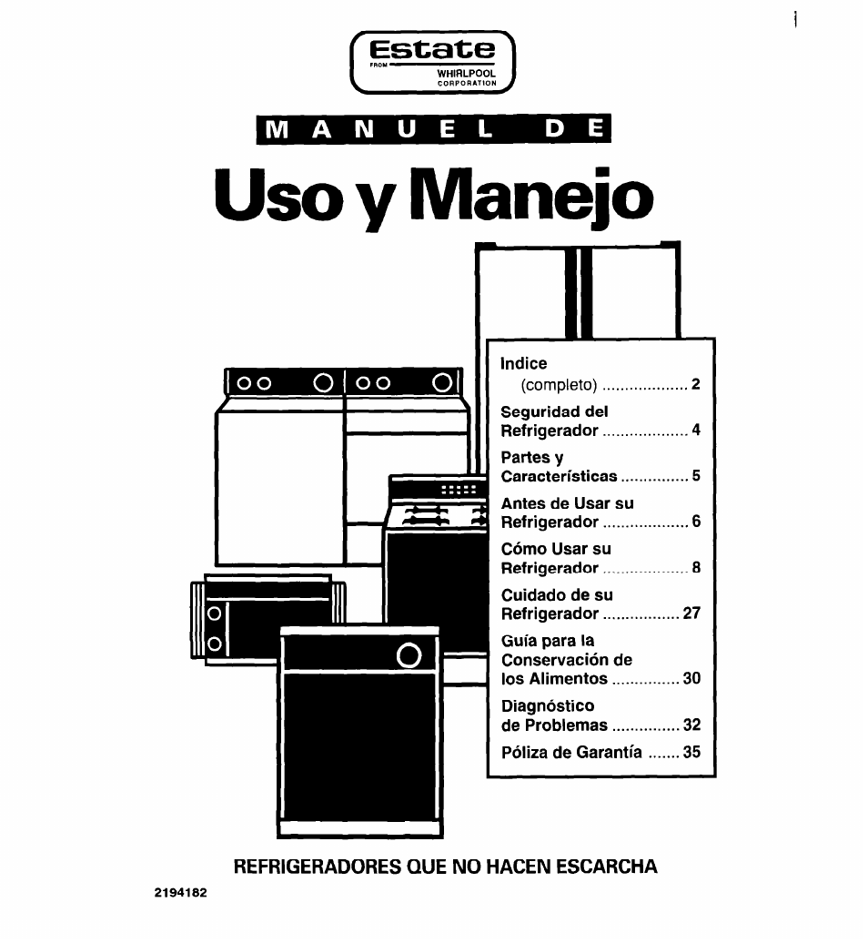 Manuel, Uso y manejo | Whirlpool 2194182 User Manual | Page 33 / 68