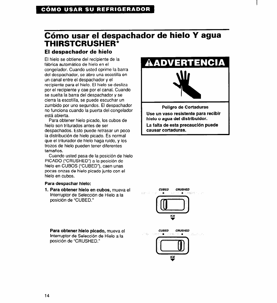 El despachador de hielo, Advertencia, Íí ii | Whirlpool 2194182 User Manual | Page 46 / 68