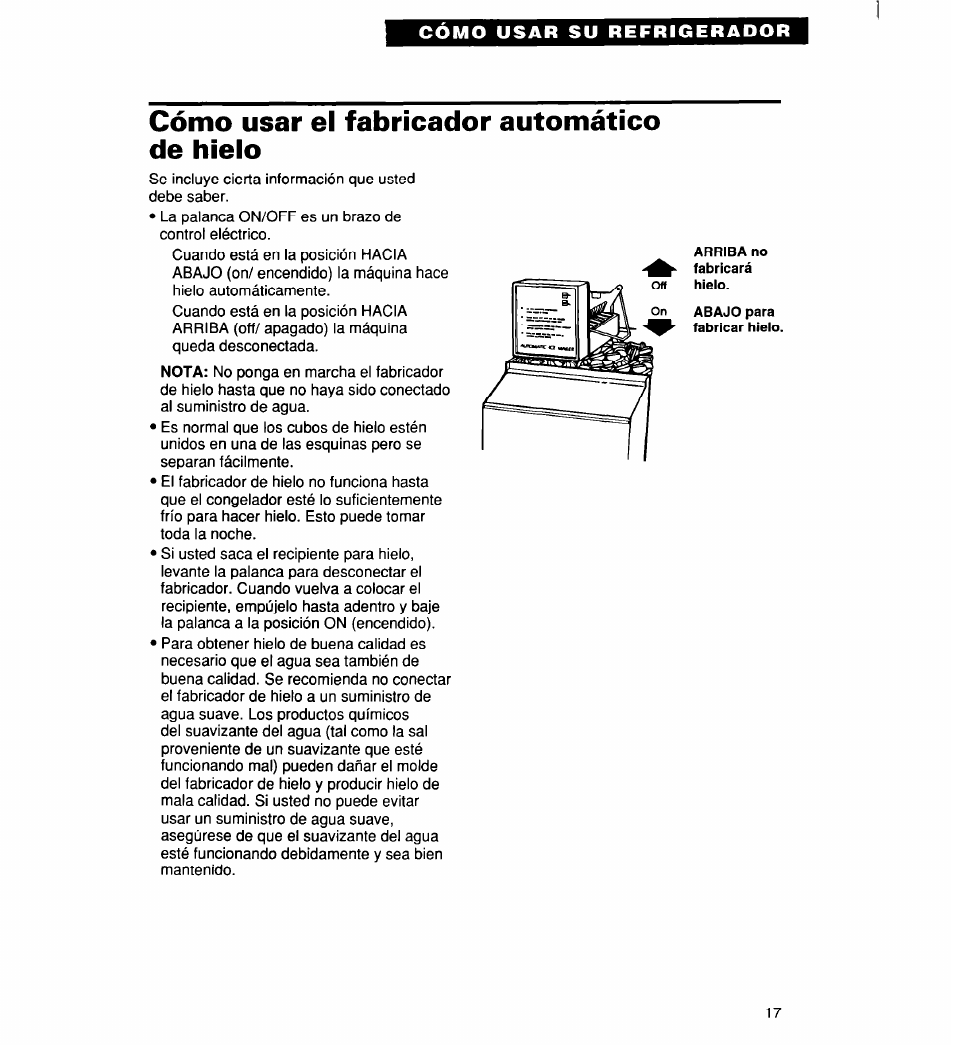 Cómo usar el fabricador automático de hielo, Cómo usar el fabricador automático, De hielo | Whirlpool 2194182 User Manual | Page 49 / 68