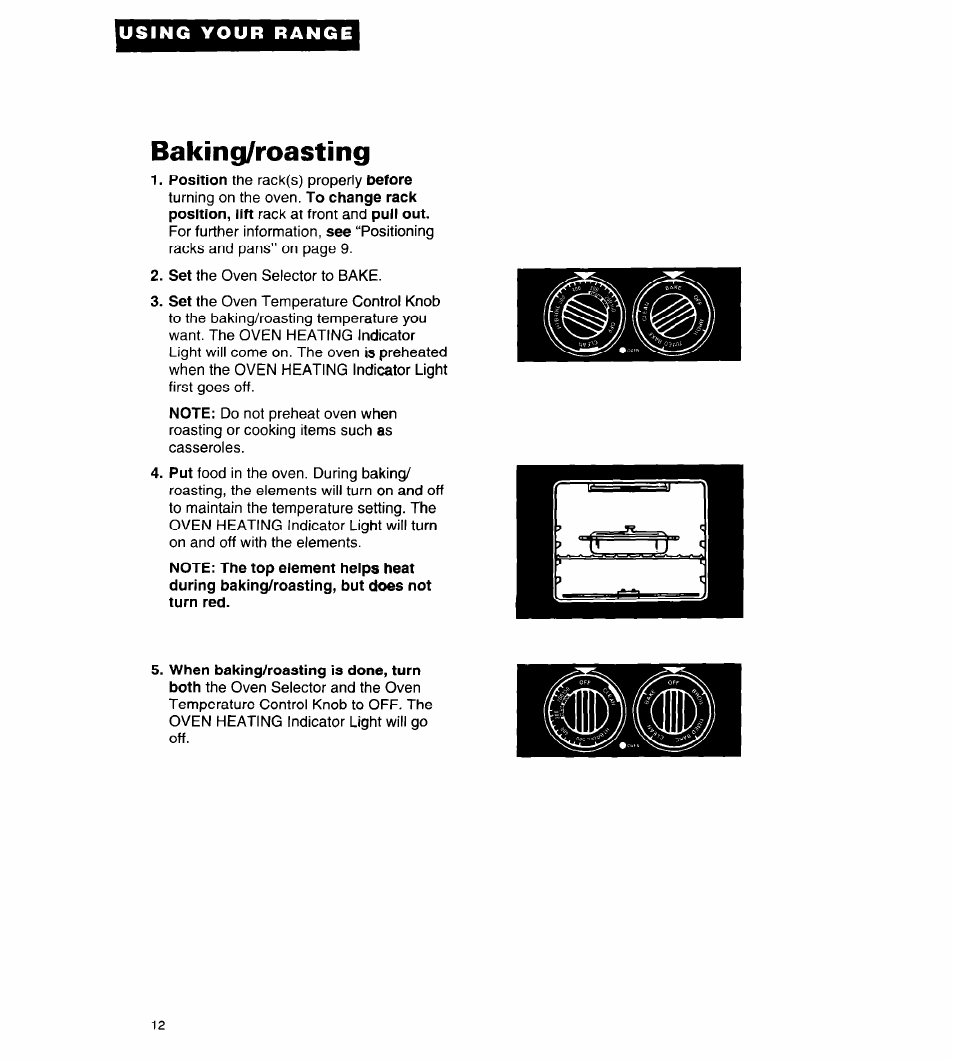 Baking/roasting | Whirlpool FES310Y User Manual | Page 12 / 32