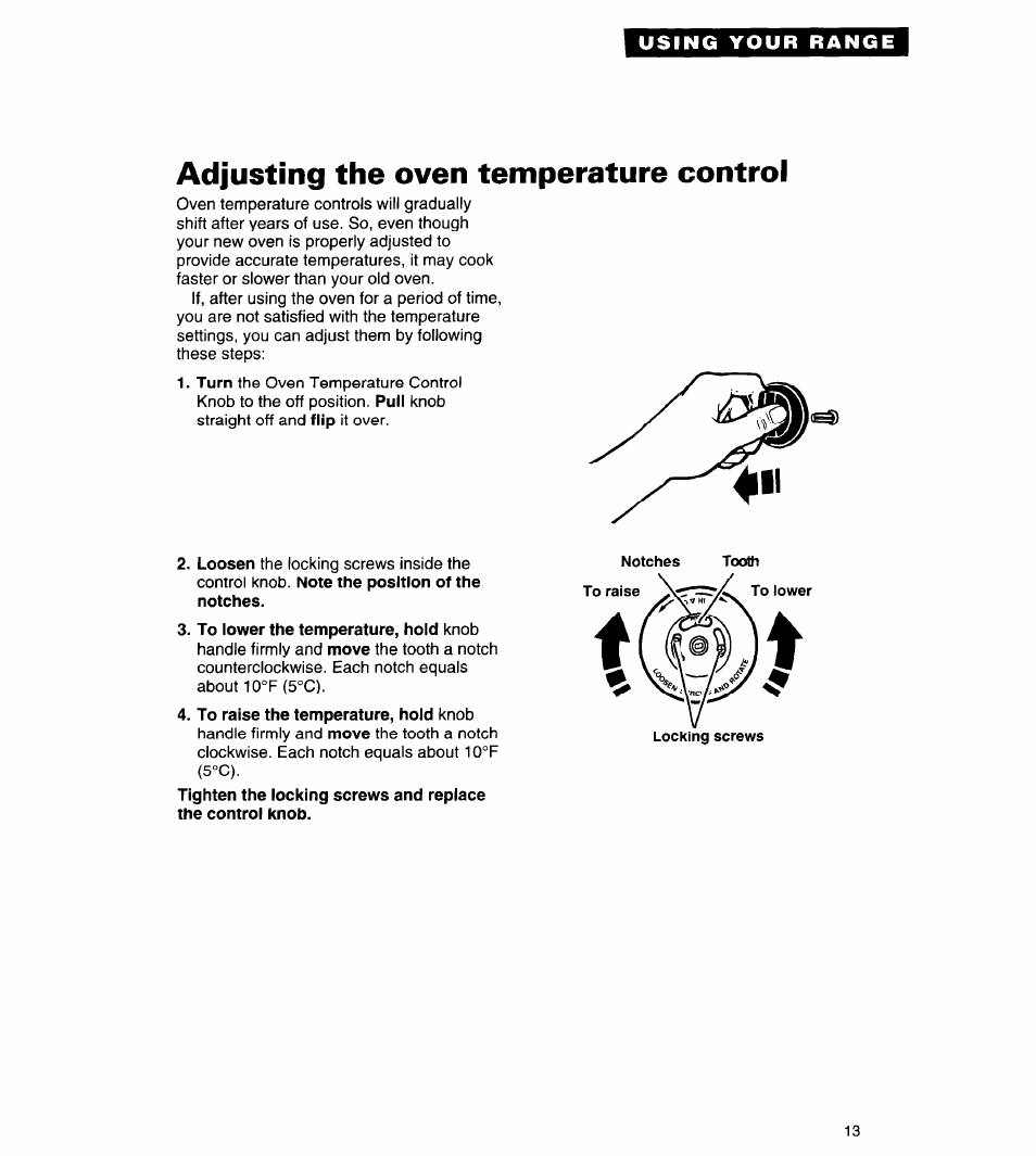 Adjusting the oven temperature control | Whirlpool FES310Y User Manual | Page 13 / 32