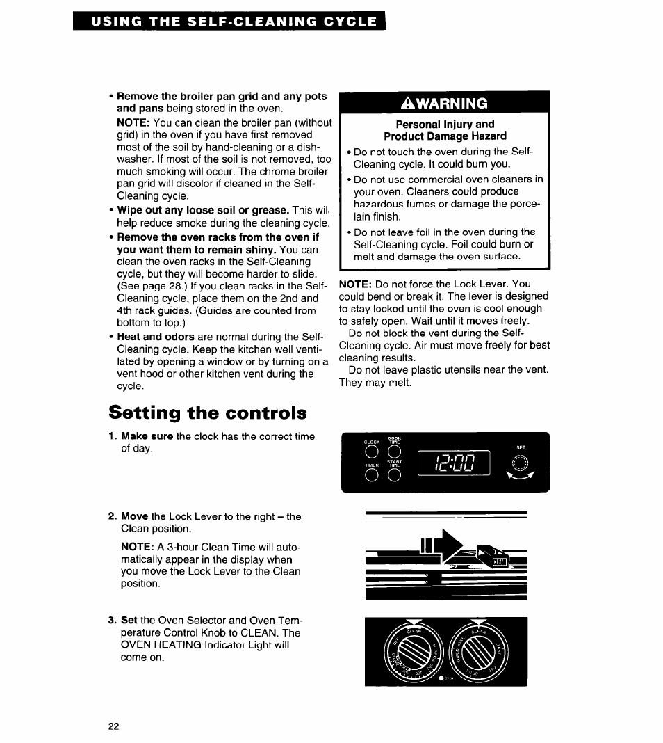 Setting the controls | Whirlpool FES310Y User Manual | Page 22 / 32