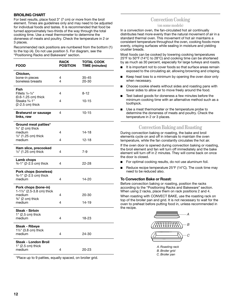 Convection cooking, Convection baking and roasting | Whirlpool 9762257 User Manual | Page 12 / 20