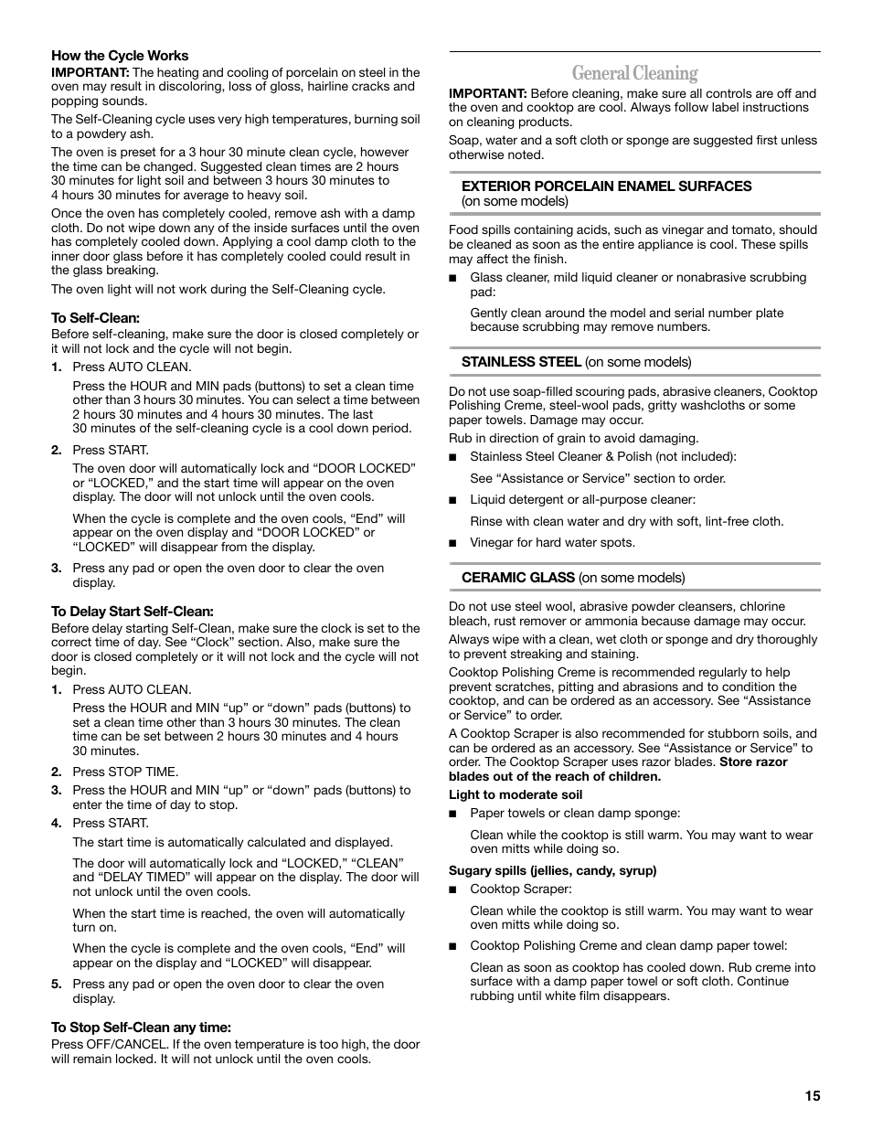 General cleaning | Whirlpool 9762257 User Manual | Page 15 / 20
