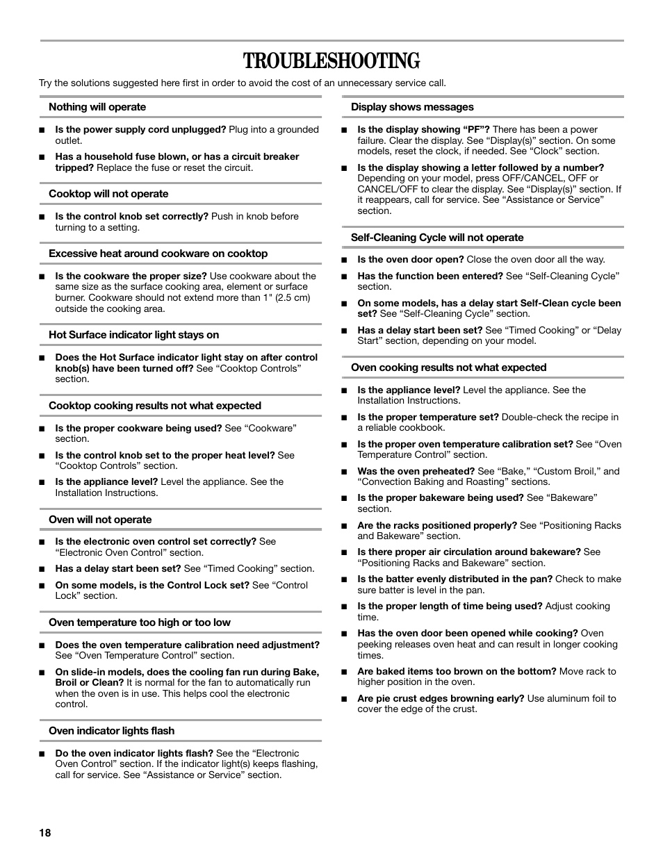 Troubleshooting | Whirlpool 9762257 User Manual | Page 18 / 20