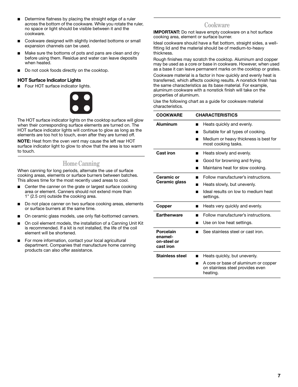 Home canning, Cookware | Whirlpool 9762257 User Manual | Page 7 / 20