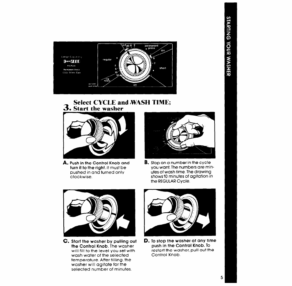 Select cycle and .wash time; 3. start the washer | Whirlpool LA6OOOXP User Manual | Page 5 / 12