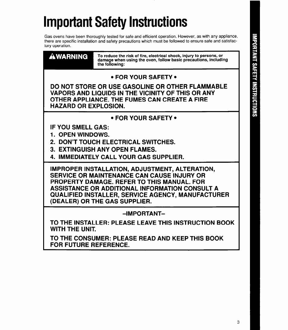 Important safety instructions | Whirlpool SBlOOPES User Manual | Page 3 / 16