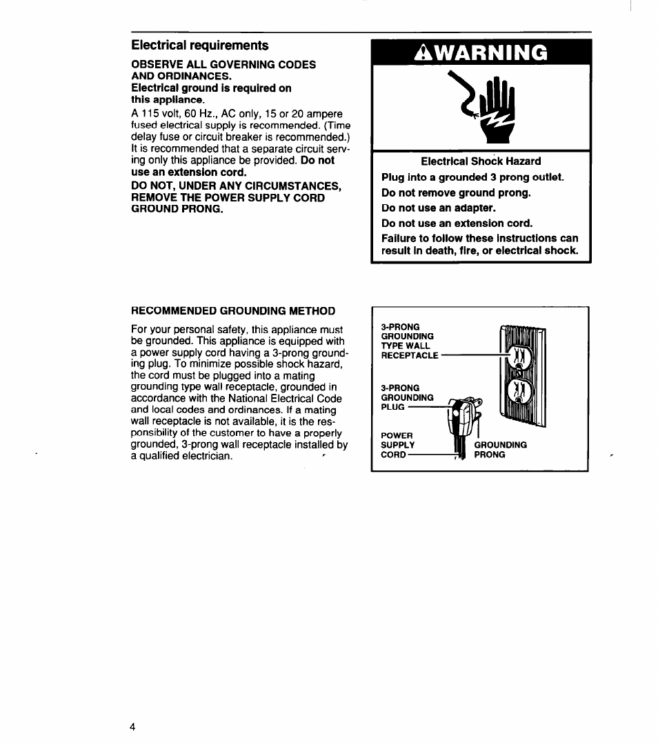 Awarning | Whirlpool TD2500XF0 User Manual | Page 4 / 12