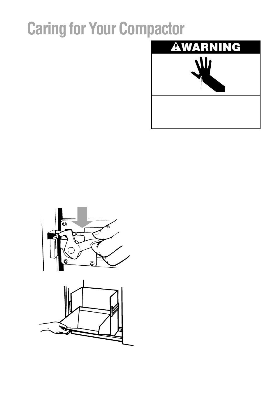 Caring for your compactor, Wwarning | Whirlpool 800 User Manual | Page 12 / 16