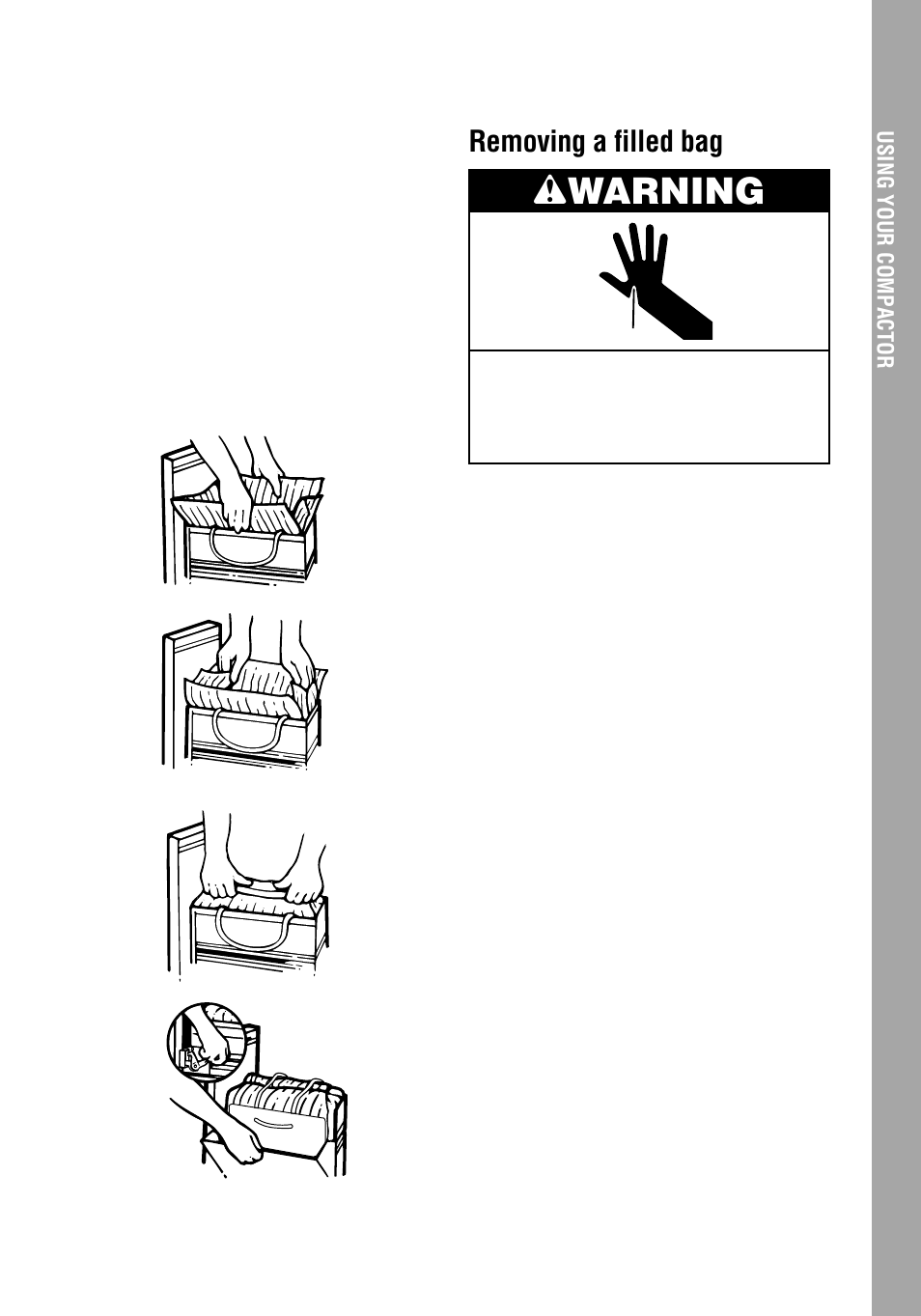 Removing a filled bag, Wwarning | Whirlpool 800 User Manual | Page 7 / 16