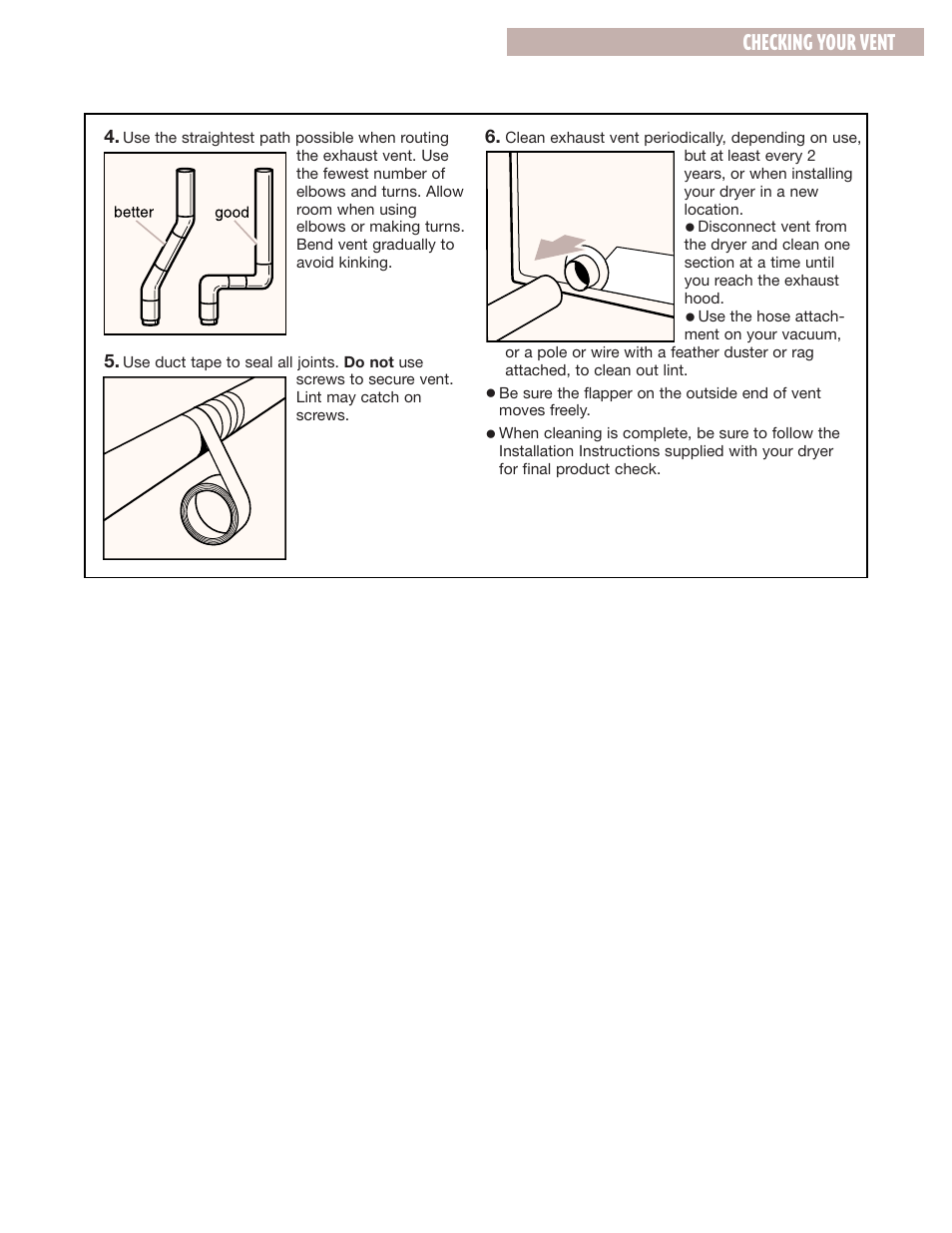 Checking your vent | Whirlpool 3LER5436EQ0 User Manual | Page 7 / 32