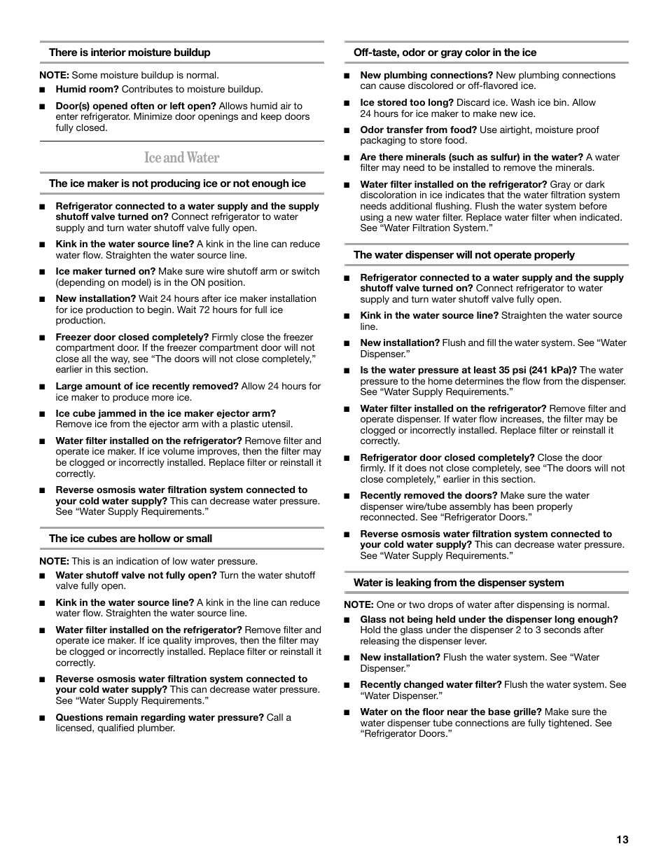 Ice and water | Whirlpool WF-L200V User Manual | Page 13 / 54