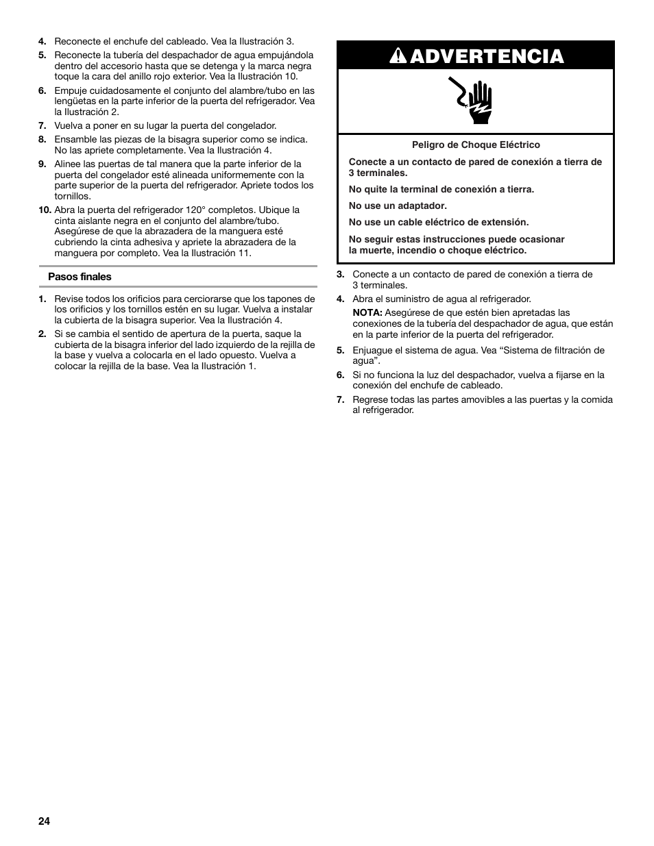 Advertencia | Whirlpool WF-L200V User Manual | Page 24 / 54