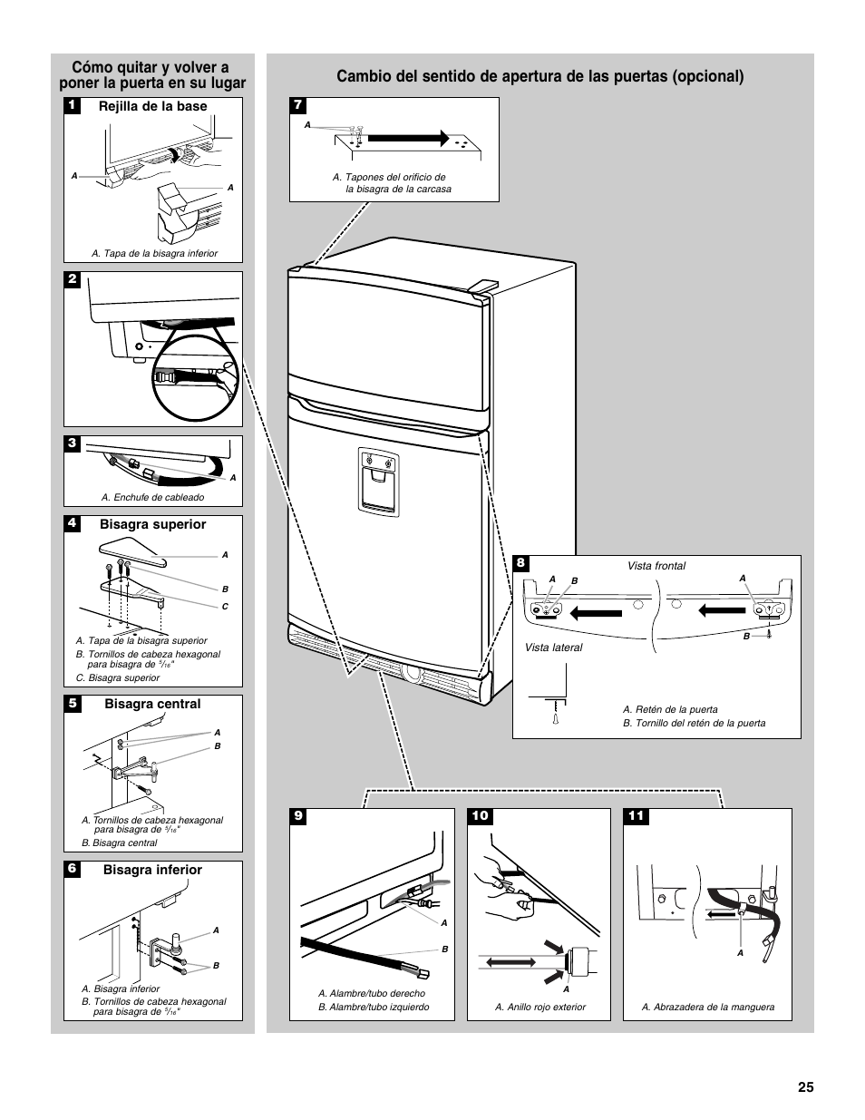 Cómo quitar y volver a poner la puerta en su lugar | Whirlpool WF-L200V User Manual | Page 25 / 54
