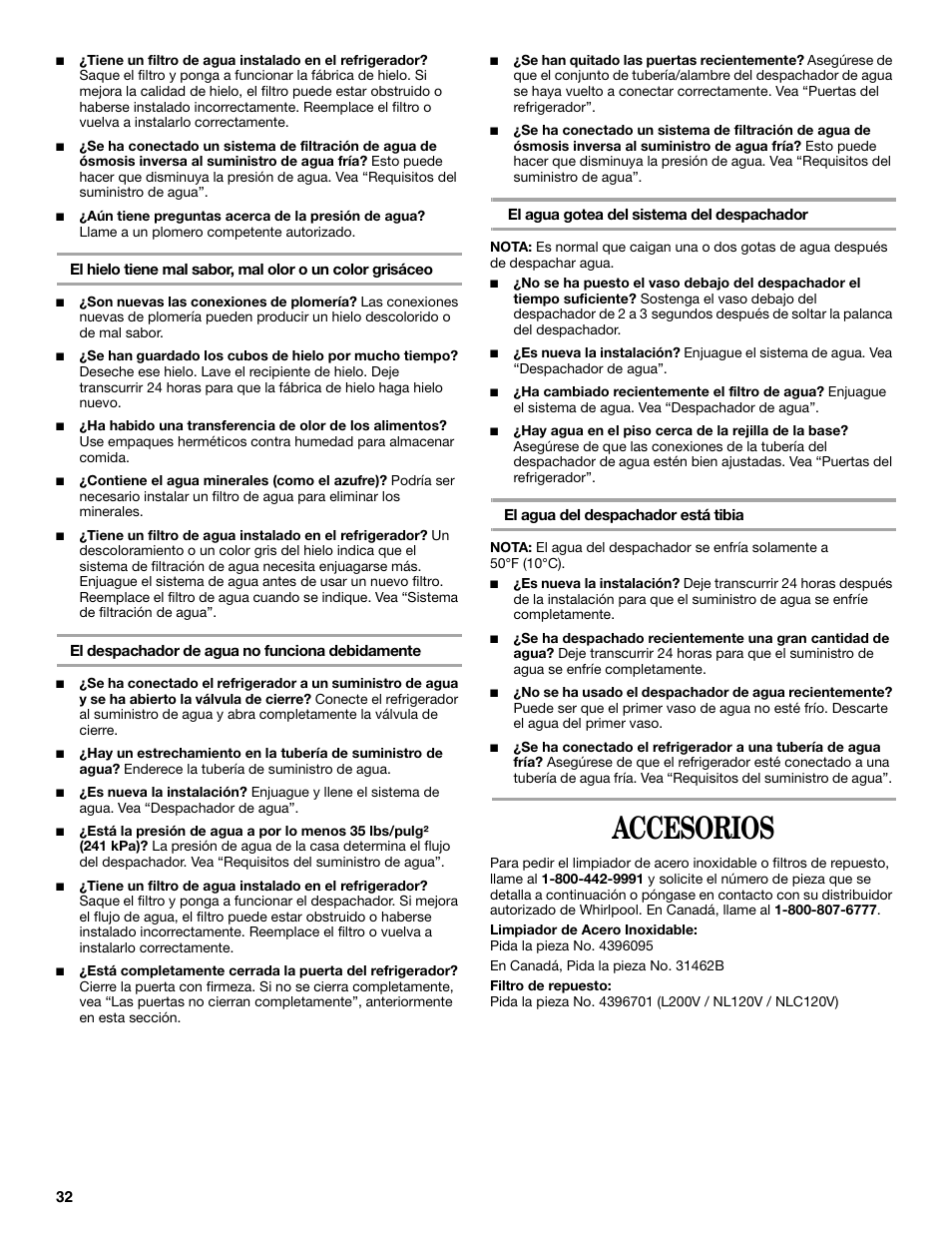 Accesorios | Whirlpool WF-L200V User Manual | Page 32 / 54