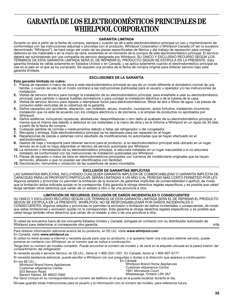 Whirlpool WF-L200V User Manual | Page 35 / 54