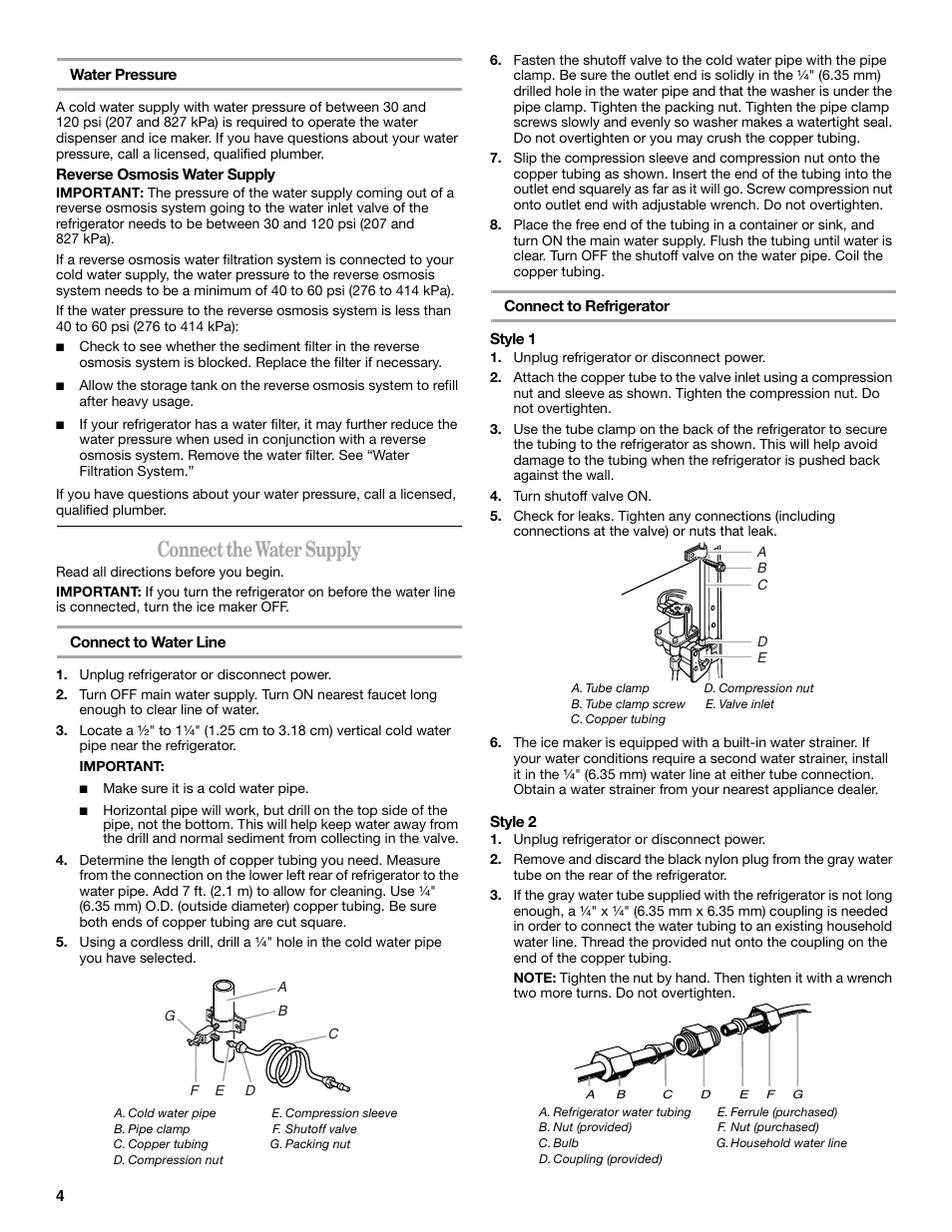 Connect the water supply | Whirlpool WF-L200V User Manual | Page 4 / 54