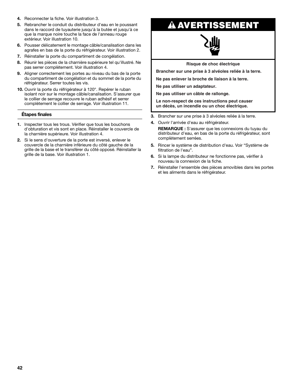 Avertissement | Whirlpool WF-L200V User Manual | Page 42 / 54