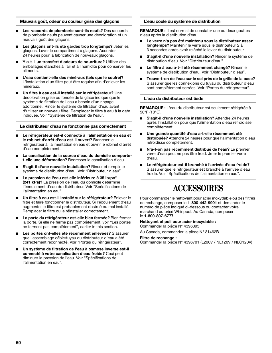 Accessoires | Whirlpool WF-L200V User Manual | Page 50 / 54