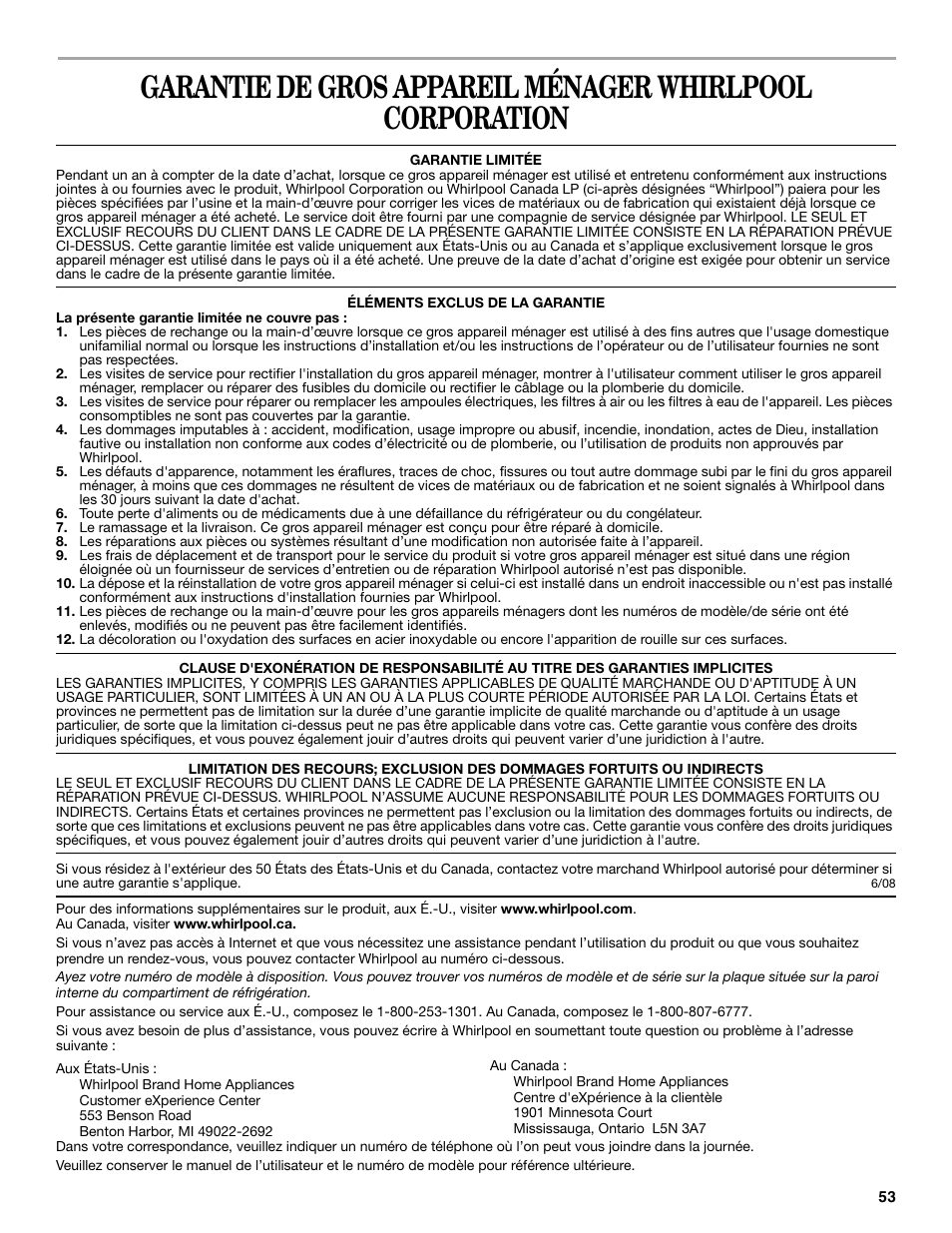 Whirlpool WF-L200V User Manual | Page 53 / 54