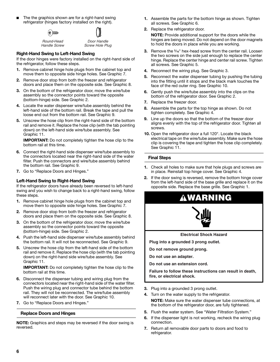 Warning | Whirlpool WF-L200V User Manual | Page 6 / 54