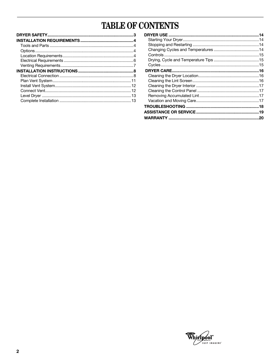 Whirlpool 8565592B User Manual | Page 2 / 20