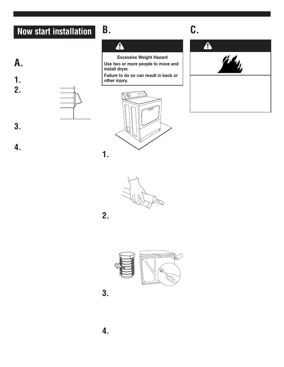 Installation steps, Warning, Now start installation | Whirlpool 3RLEC8646 User Manual | Page 6 / 8