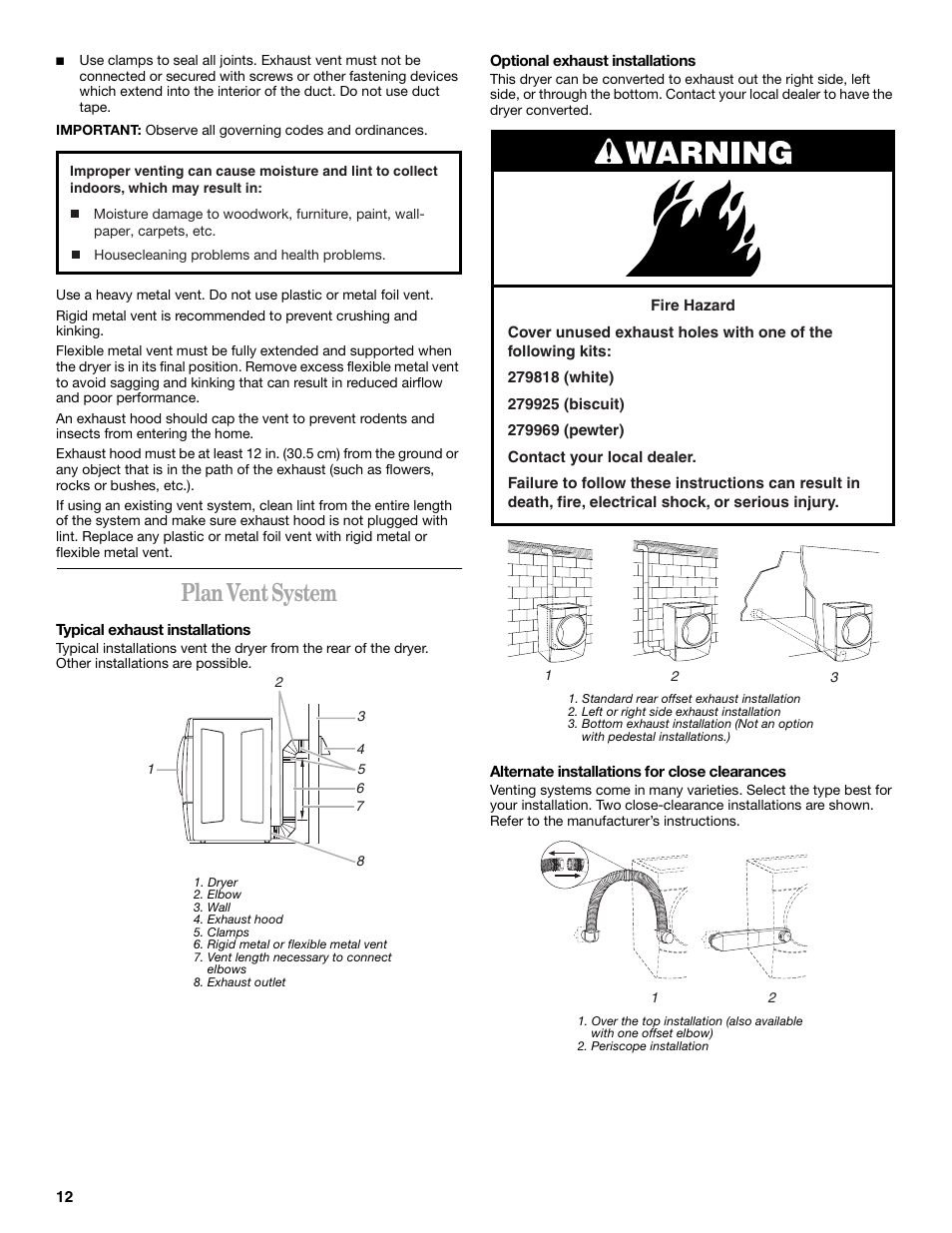 Plan vent system | Whirlpool 8533582 User Manual | Page 12 / 24