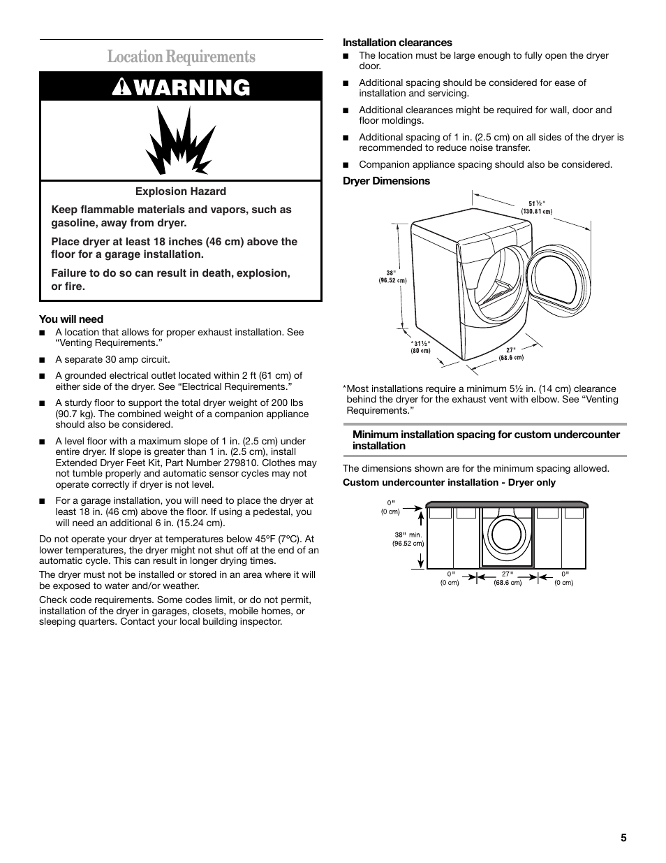 Location requirements | Whirlpool 8533582 User Manual | Page 5 / 24