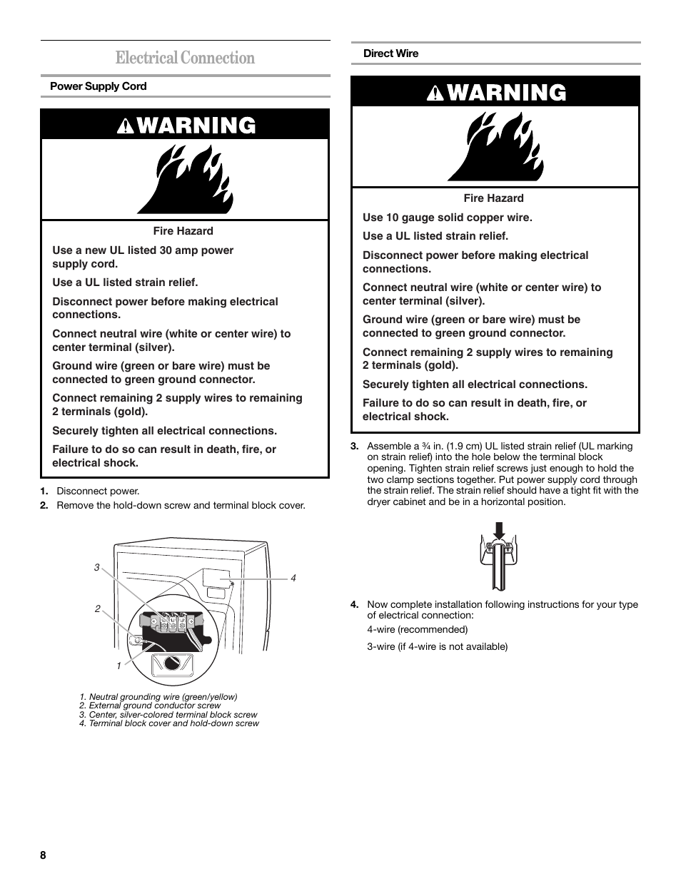 Electrical connection | Whirlpool 8533582 User Manual | Page 8 / 24