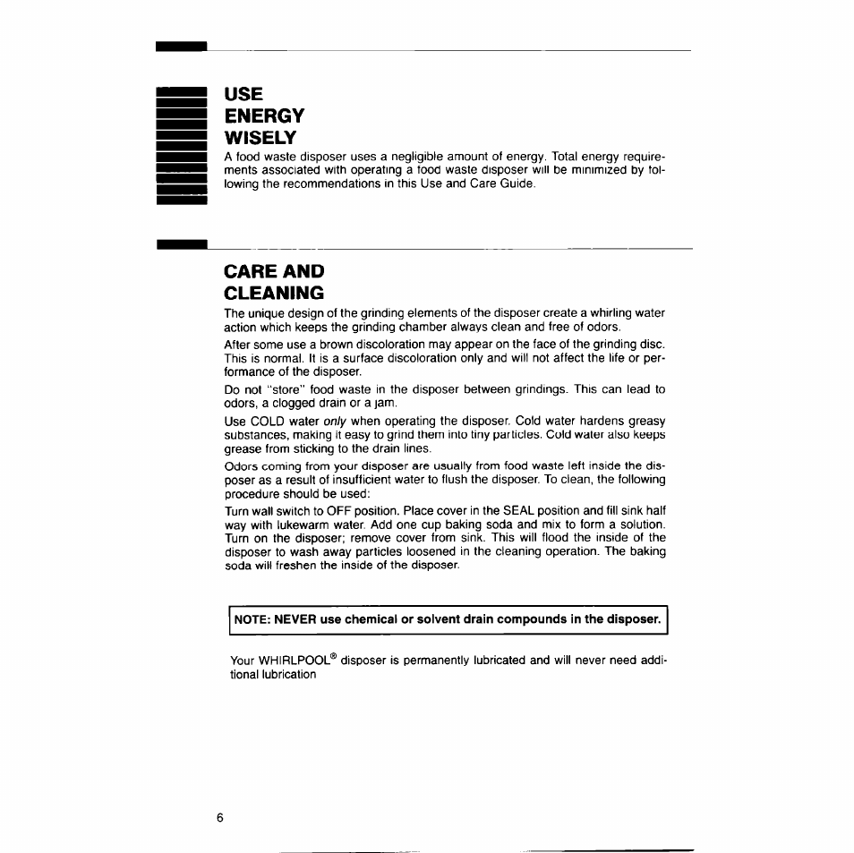 Use energy wisely, Care and cleaning | Whirlpool GCI 000 User Manual | Page 6 / 8