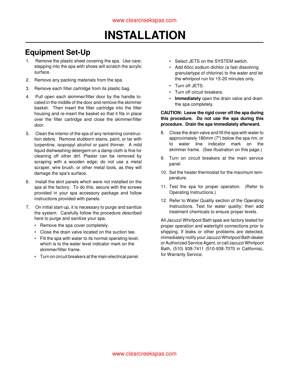 Installation, Equipment set-up | Whirlpool oortable spa User Manual | Page 13 / 43
