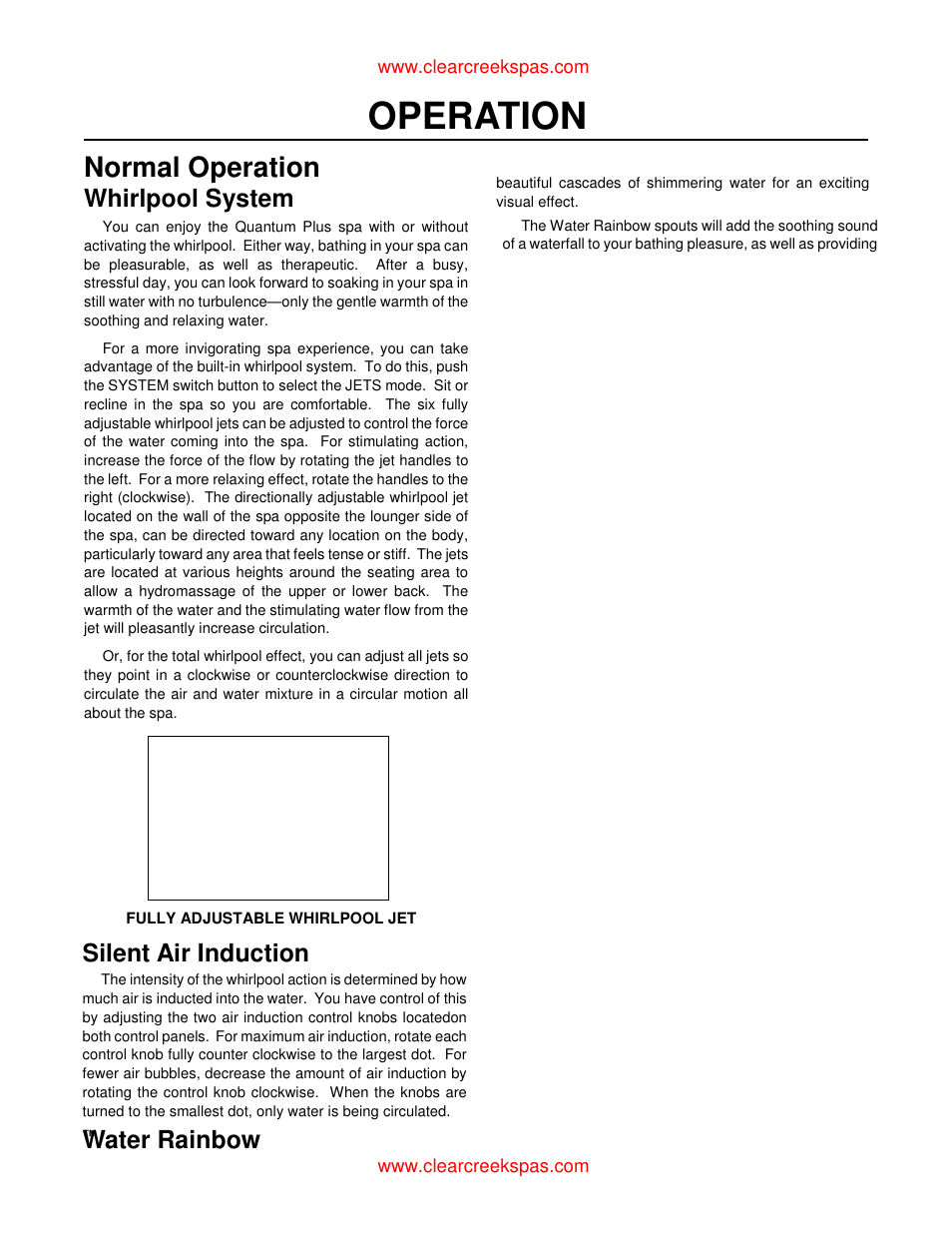 Operation, Normal operation, Whirlpool system | Silent air induction, Water rainbow | Whirlpool oortable spa User Manual | Page 23 / 43