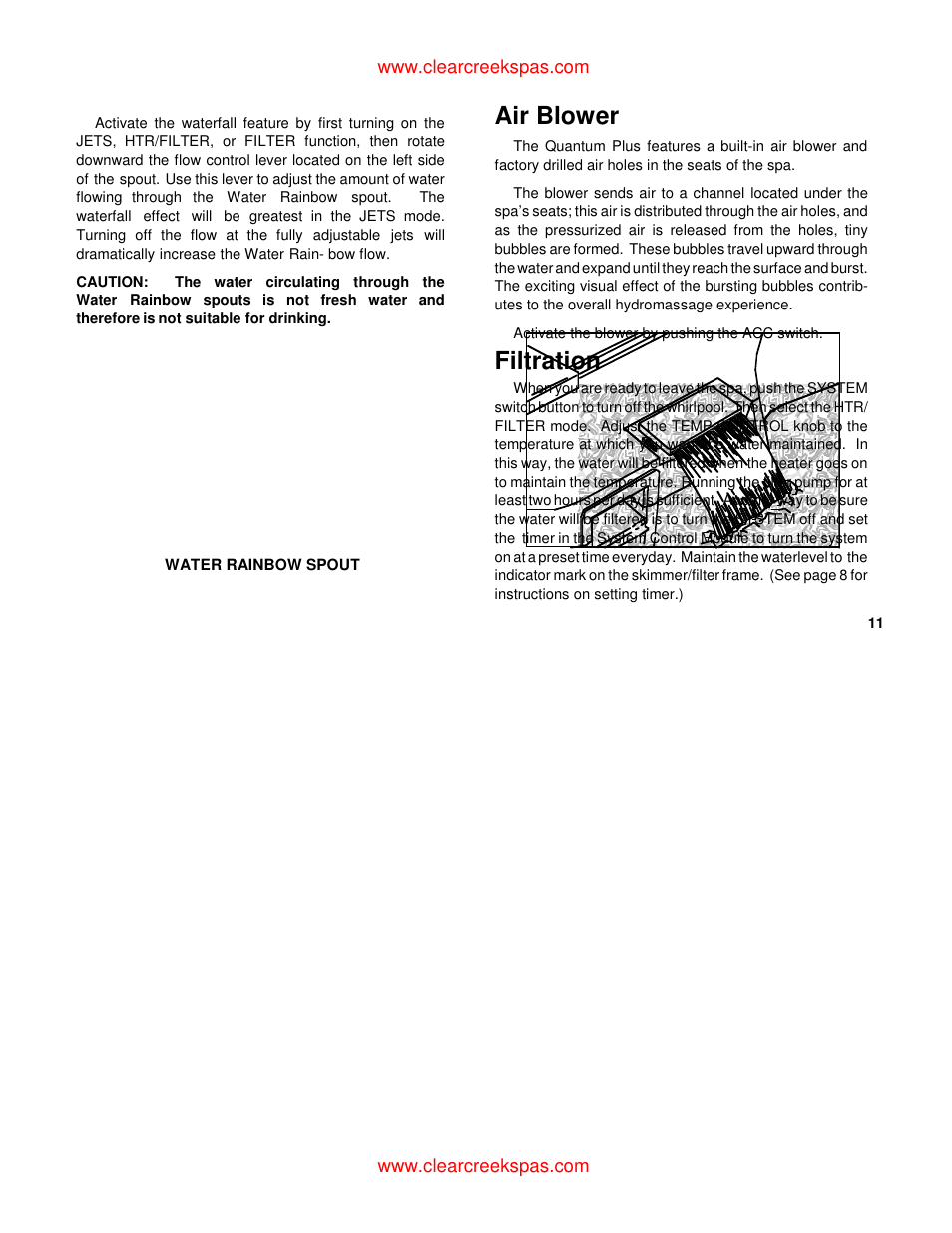 Air blower, Filtration | Whirlpool oortable spa User Manual | Page 24 / 43