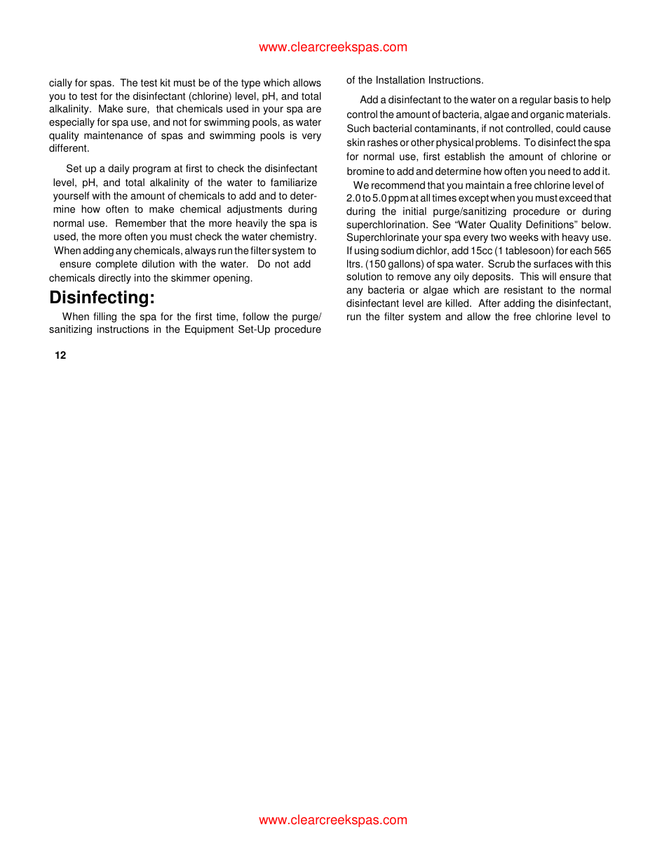 Disinfecting | Whirlpool oortable spa User Manual | Page 26 / 43
