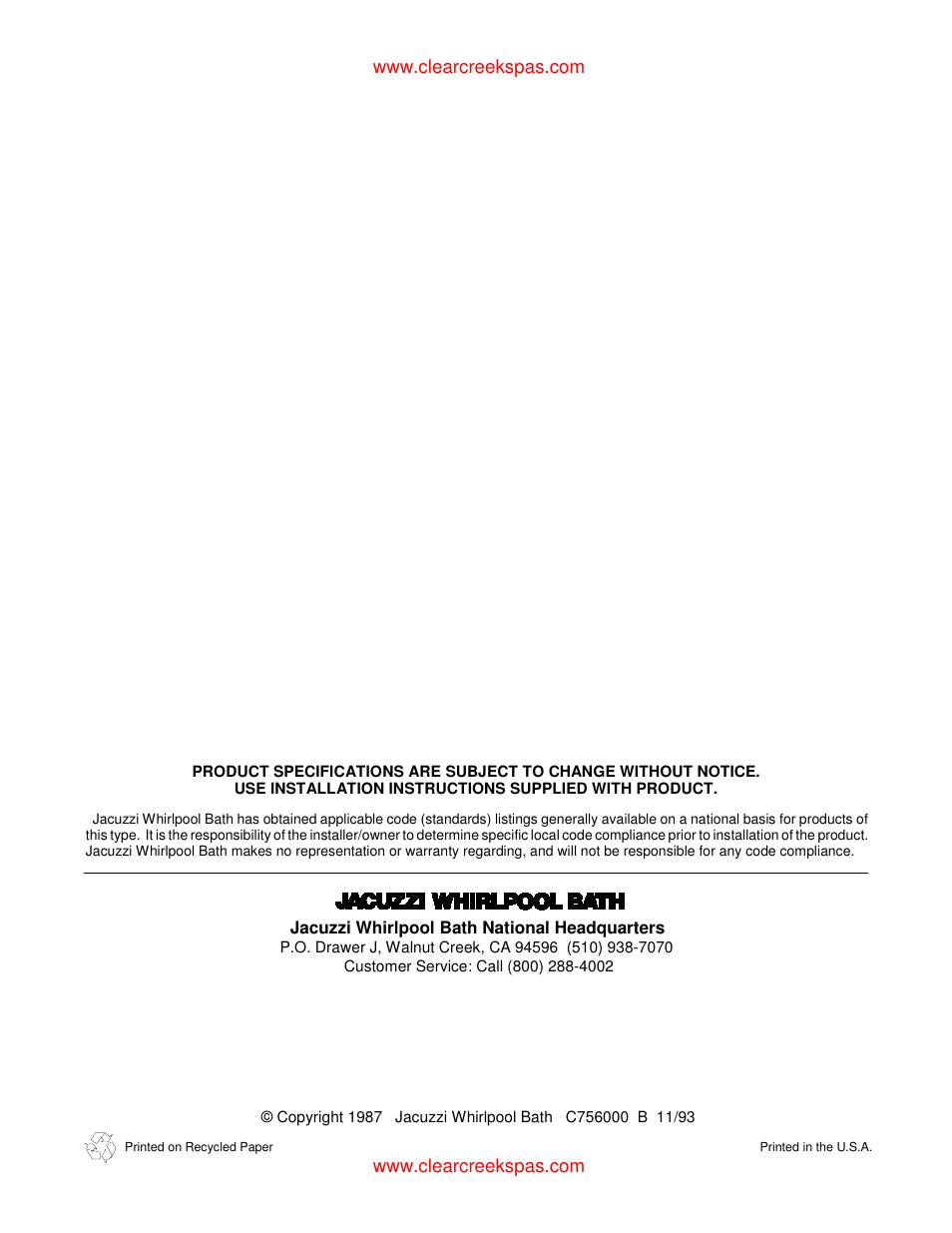 Whirlpool oortable spa User Manual | Page 43 / 43
