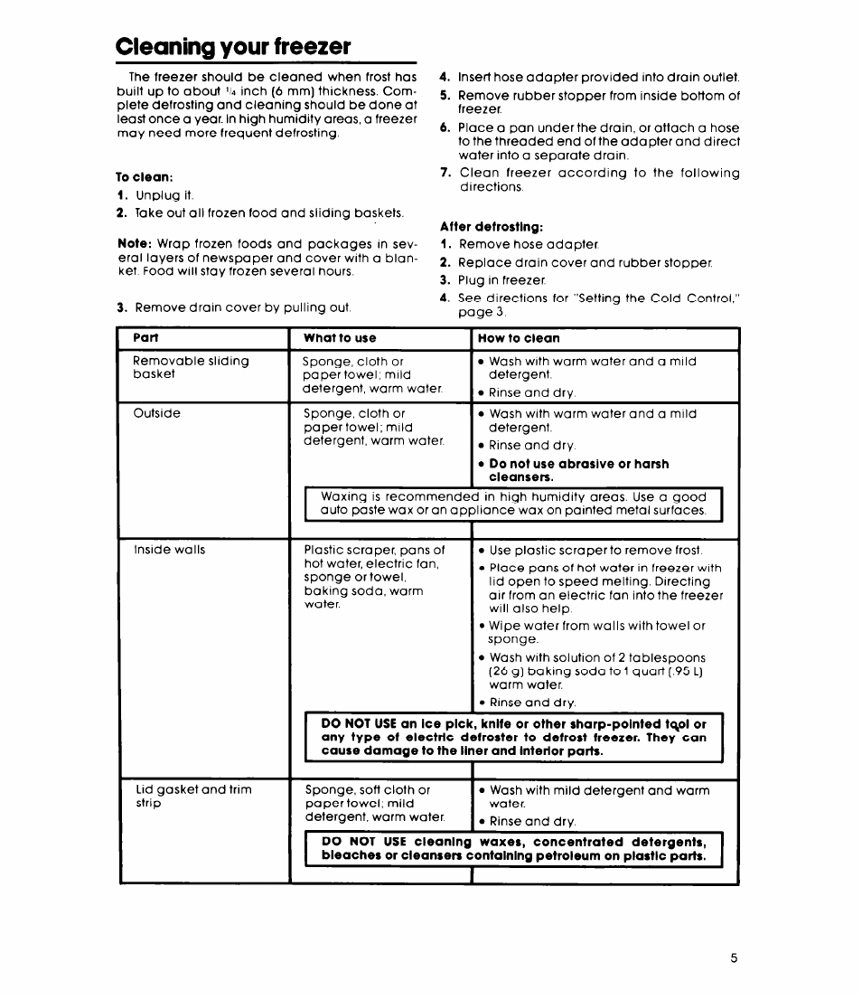 Cleaning your freezer | Whirlpool EH18VSXL User Manual | Page 5 / 8