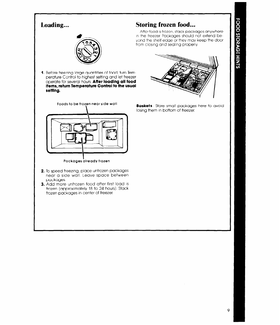 Loading, Storing frozen food, Loading... storing frozen food | Whirlpool EH23EFX User Manual | Page 9 / 12