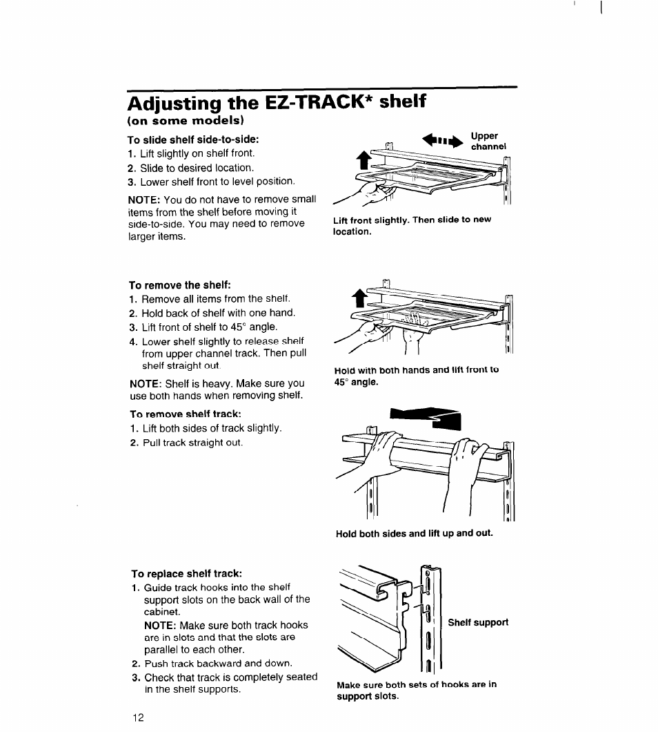 Adjusting the ez-track* shelf | Whirlpool 3VED23DQDW00 User Manual | Page 13 / 33