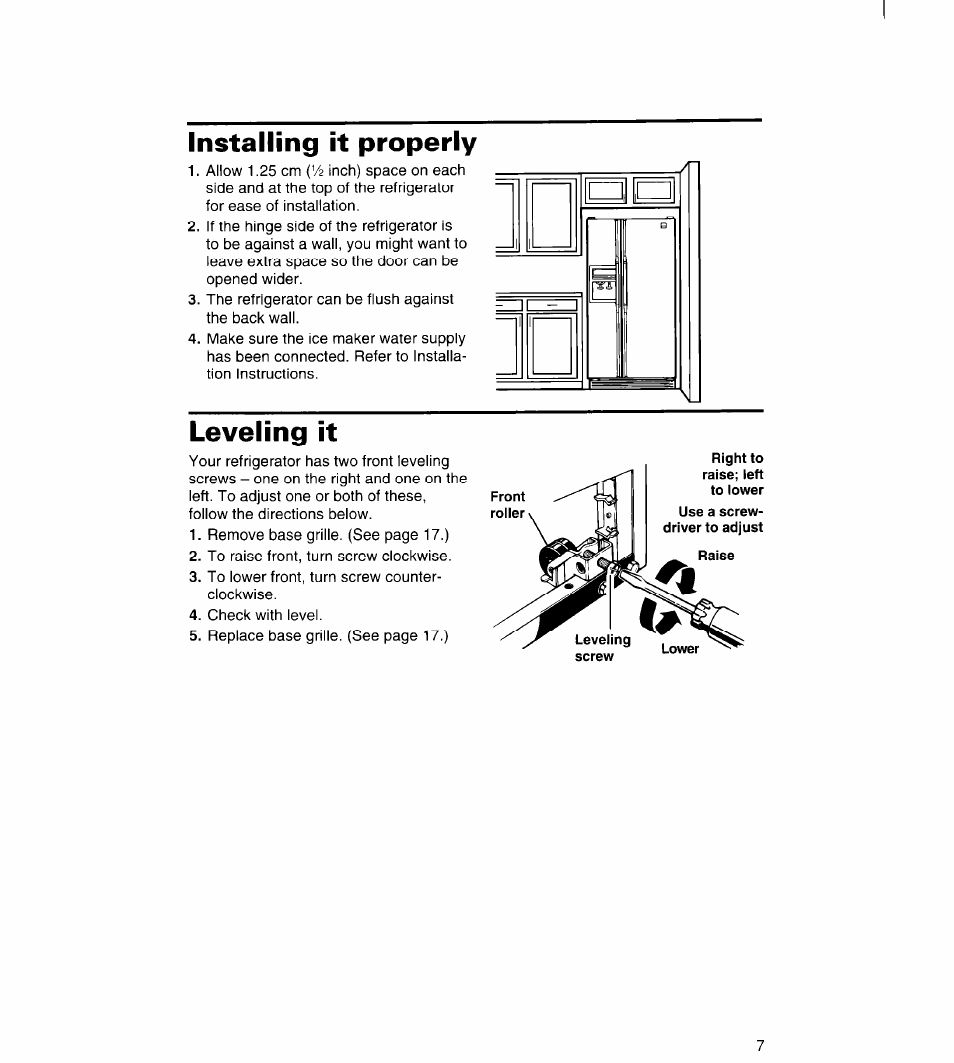 Installing it properly, Leveling it | Whirlpool 3VED23DQDW00 User Manual | Page 8 / 33