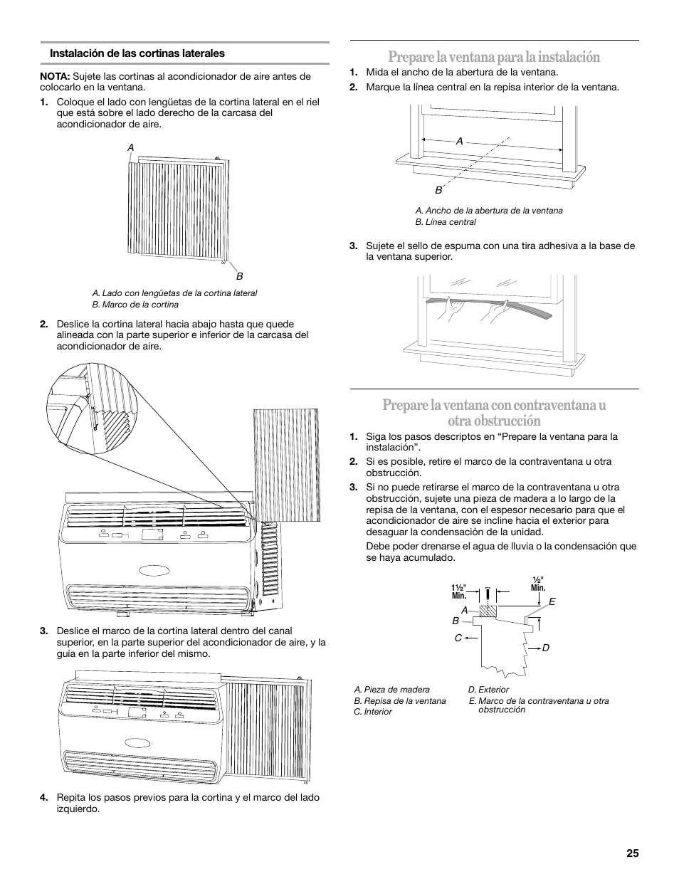 Prepare la ventana para la instalación | Whirlpool 66161279 User Manual | Page 25 / 60