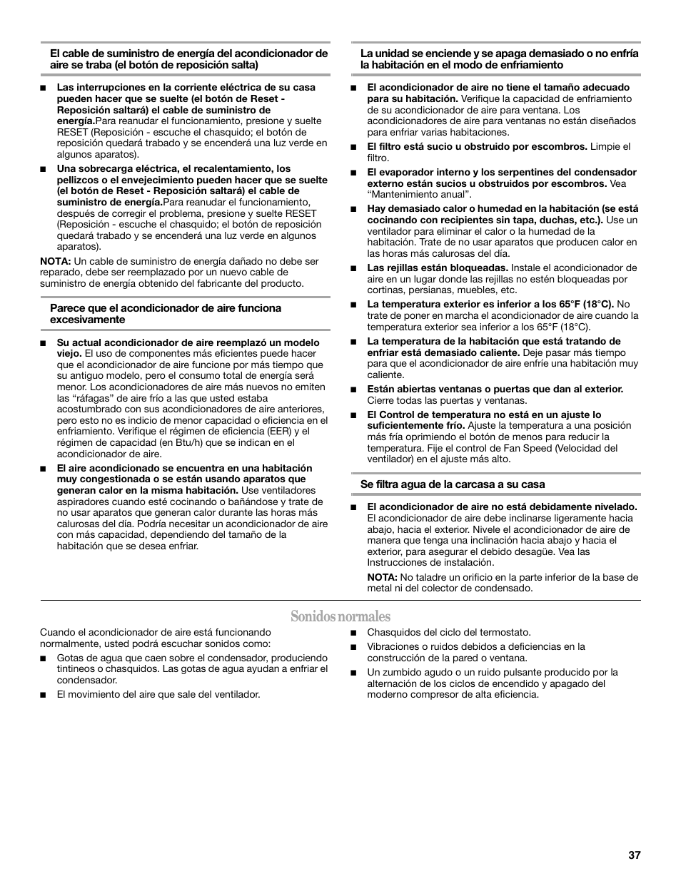 Sonidos normales | Whirlpool 66161279 User Manual | Page 37 / 60